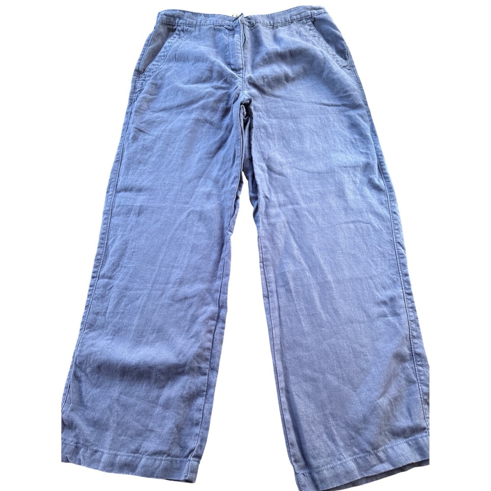 LL Bean Womens Blue 100% Linen Classic Fit Straight Leg Pants 10 Petite 268512 - Picture 1 of 7